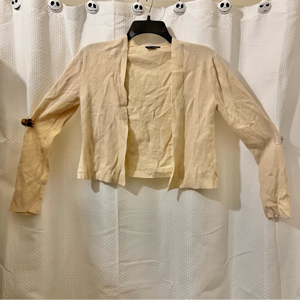Theory Shrug Mini Cropped Sweater Cardigan Wool Blend Office Ribbed Ivory Large